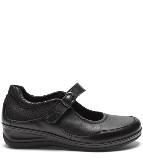 new feet ballerinasko med velcro, hælløft, læder, sort