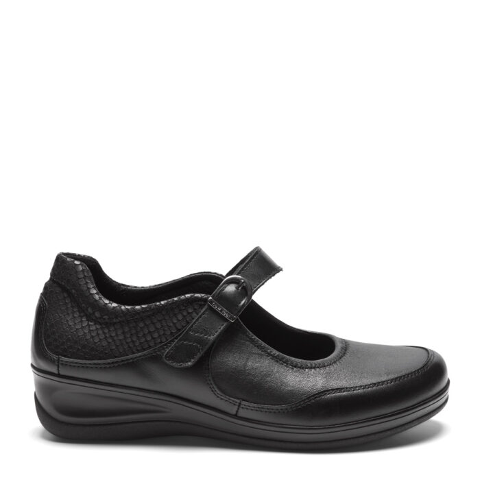 new feet ballerinasko med velcro og hælløft, læder, sort
