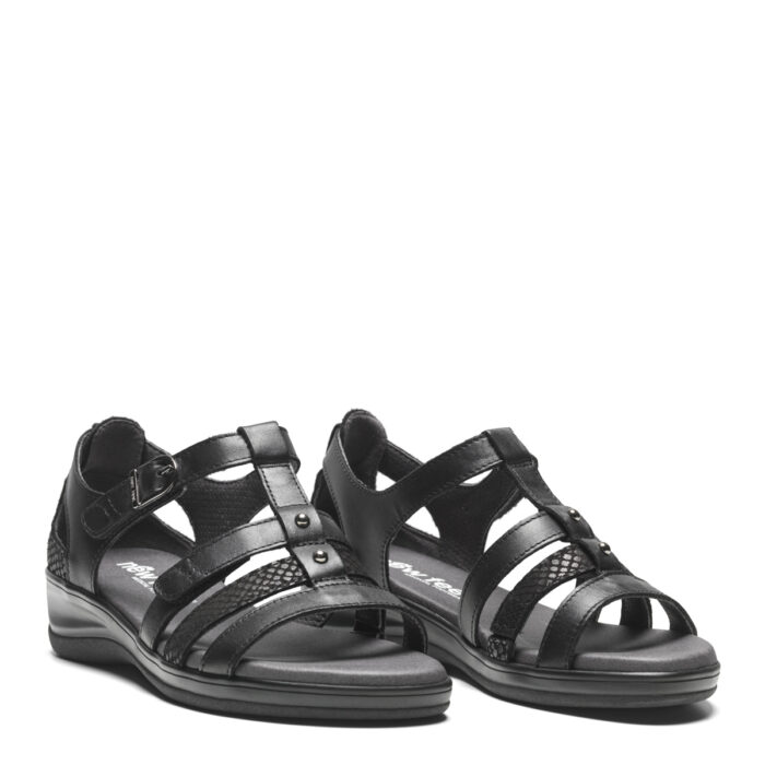 new feet sandal med velcro og hælkappe, læder, sort - Image 2