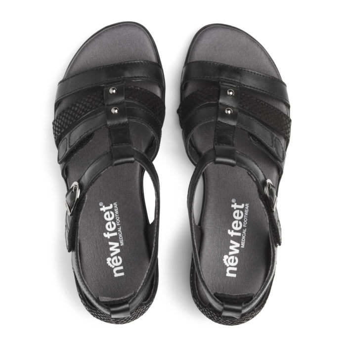new feet sandal med velcro og hælkappe, læder, sort - Image 3