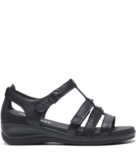 new feet sandal med velcro og hælkappe, læder, sort