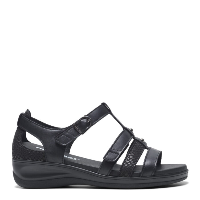 new feet damesandal med velcro og hælkappe, læder, sort