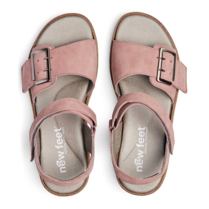 new feet sandal med velcro og spænde, nubuck, rosa - Image 3