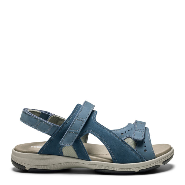 new feet damesandal med justerbar hælkappe og velcroremme, nubuck, jeansblå