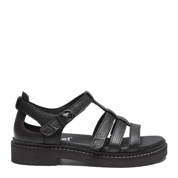 new feet damesandal med 2 velcro og hælkappe, læder, sort
