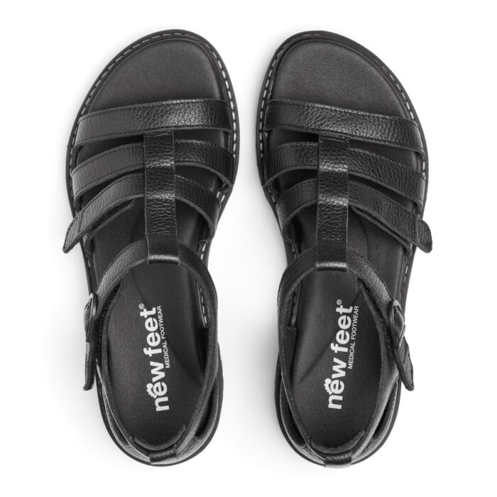 new feet sandal, 2 velcro og hælkappe, læder, sort - Image 6