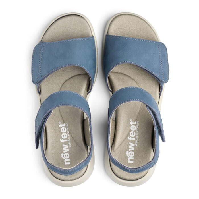 new feet sandal med hælrem og 2 velcro, nubuck, blå - Image 3