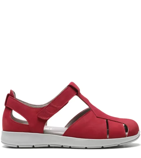 new feet lukket sandal med velcrorem, nubuck, rød