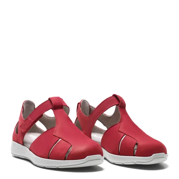 new feet lukket sandal med velcrorem, nubuck, rød - Image 2